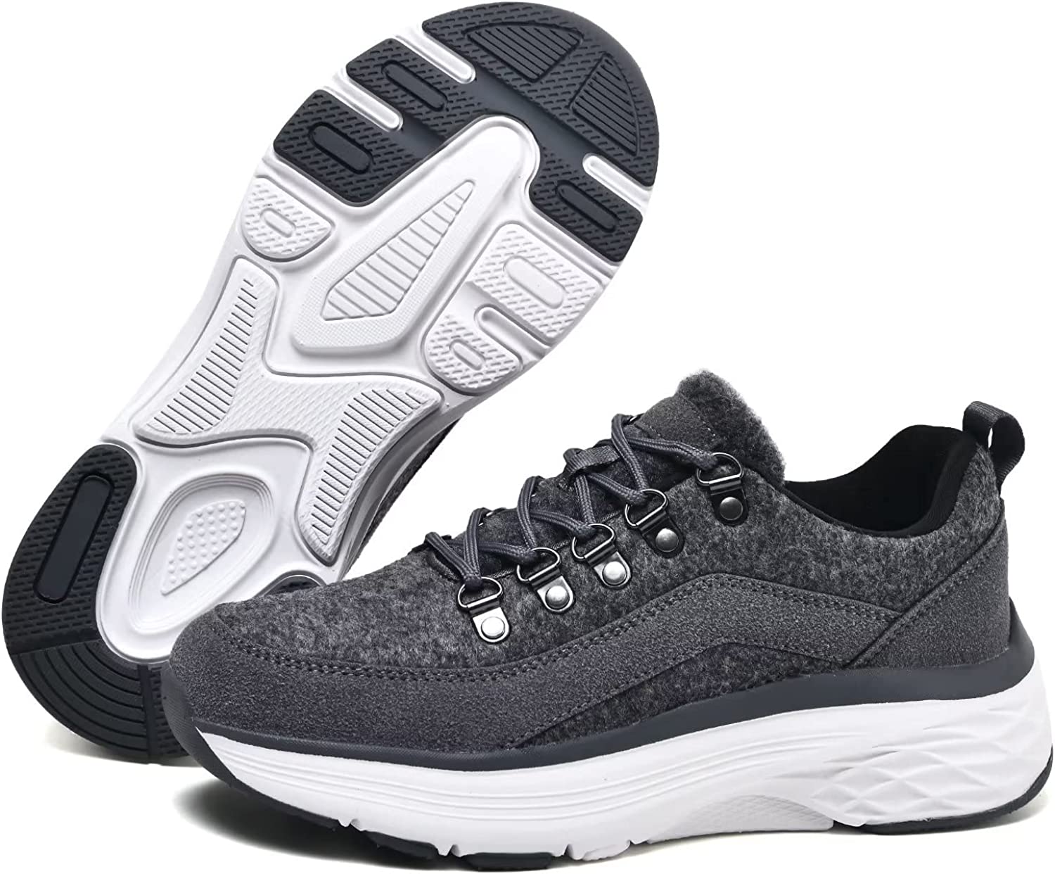 Womens Winter Walking Shoes Comfortable Non-Slip Sneaker Ladies Lace-up Warm Tennis Shoes