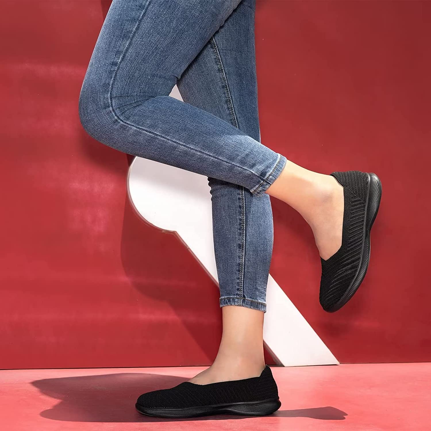 Womens Slip On Walking Shoes Breathable Mesh Casual Flats Shoes Low-Top Lightweight Loafers