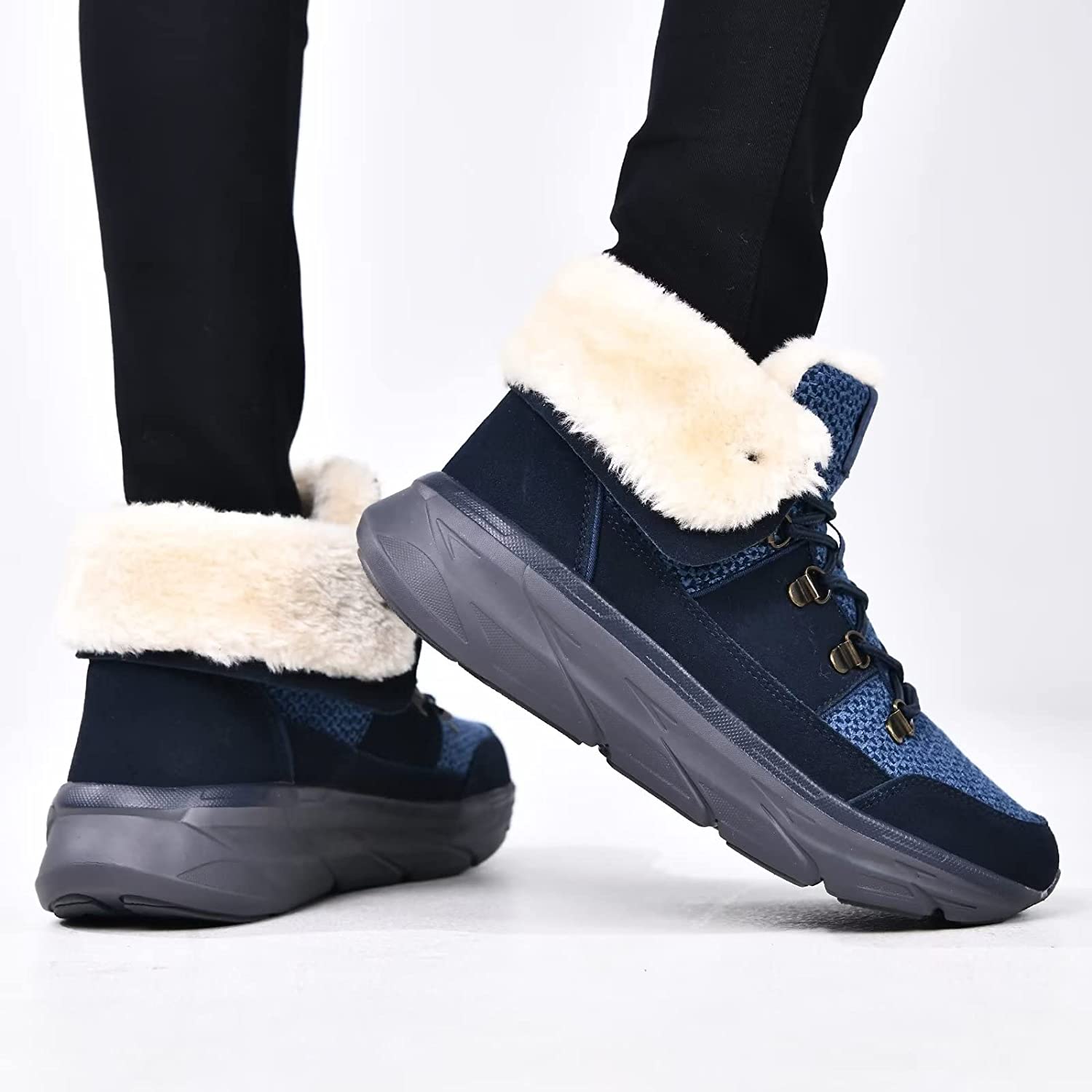 Womens Winter Snow Boots Warm Fur Lining Ankle Booties Comfortable Slip on Resistant Walking Outdoor Shoes